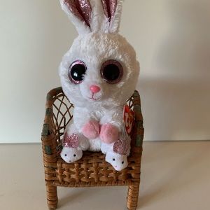 SPRING Easter Ty beanie boos- Slippers the white bunny glitter eyes 6 inch